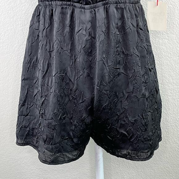 Open Edit Black Floral Jacquard Tie Shoulder V-Neck Shorts Romper SM/MD NWT - Picture 6 of 12